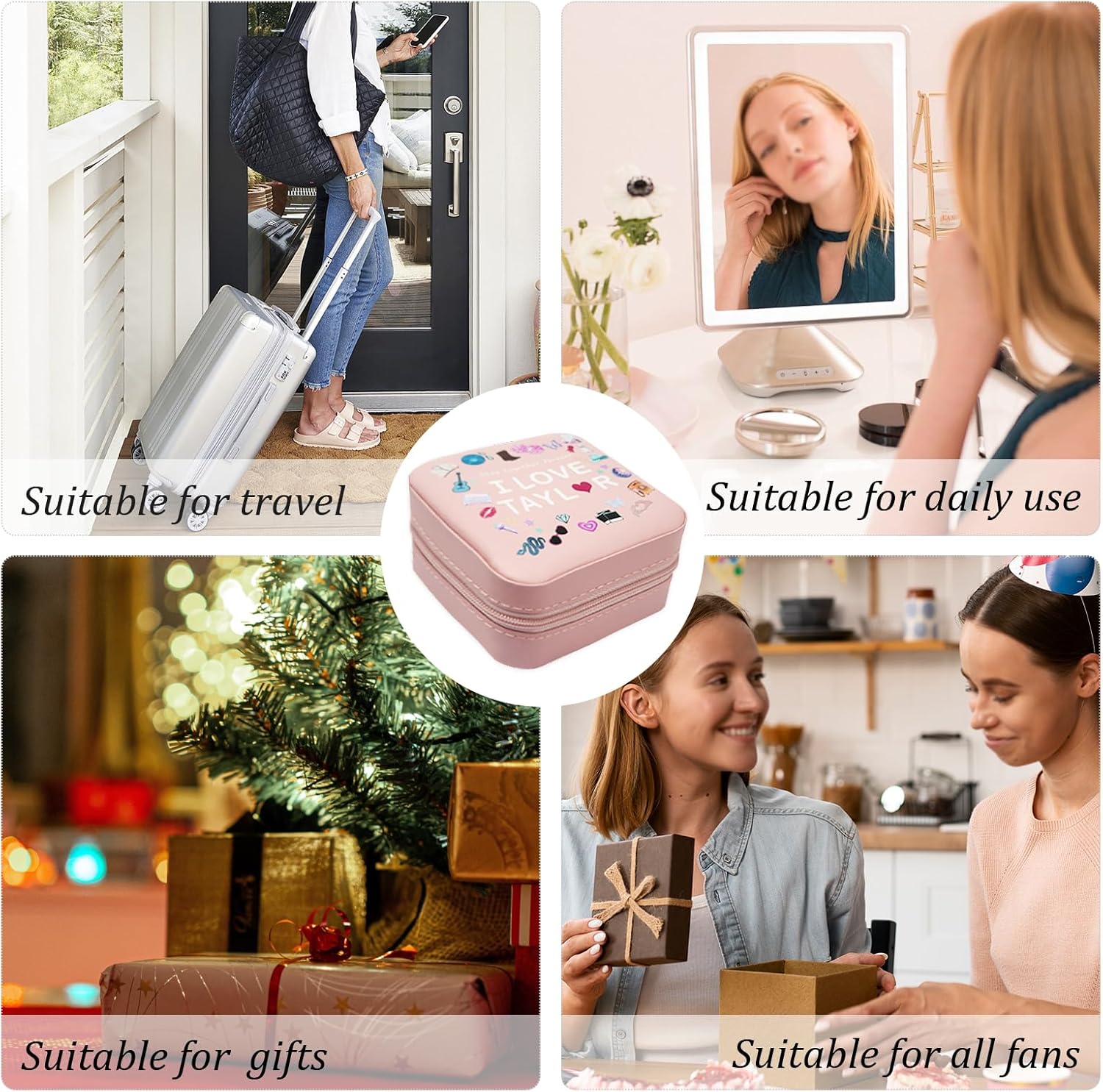 GLOONITY Jewelry Box as Christmas Gifts for Teens, Taylor Merchandise, Small Jewelry Case with Mirror and 2 Pcs Bracelets for Fans, Taylor Merch Jewelry Box as Birthday Gifts for Girls - Pink - Image 7