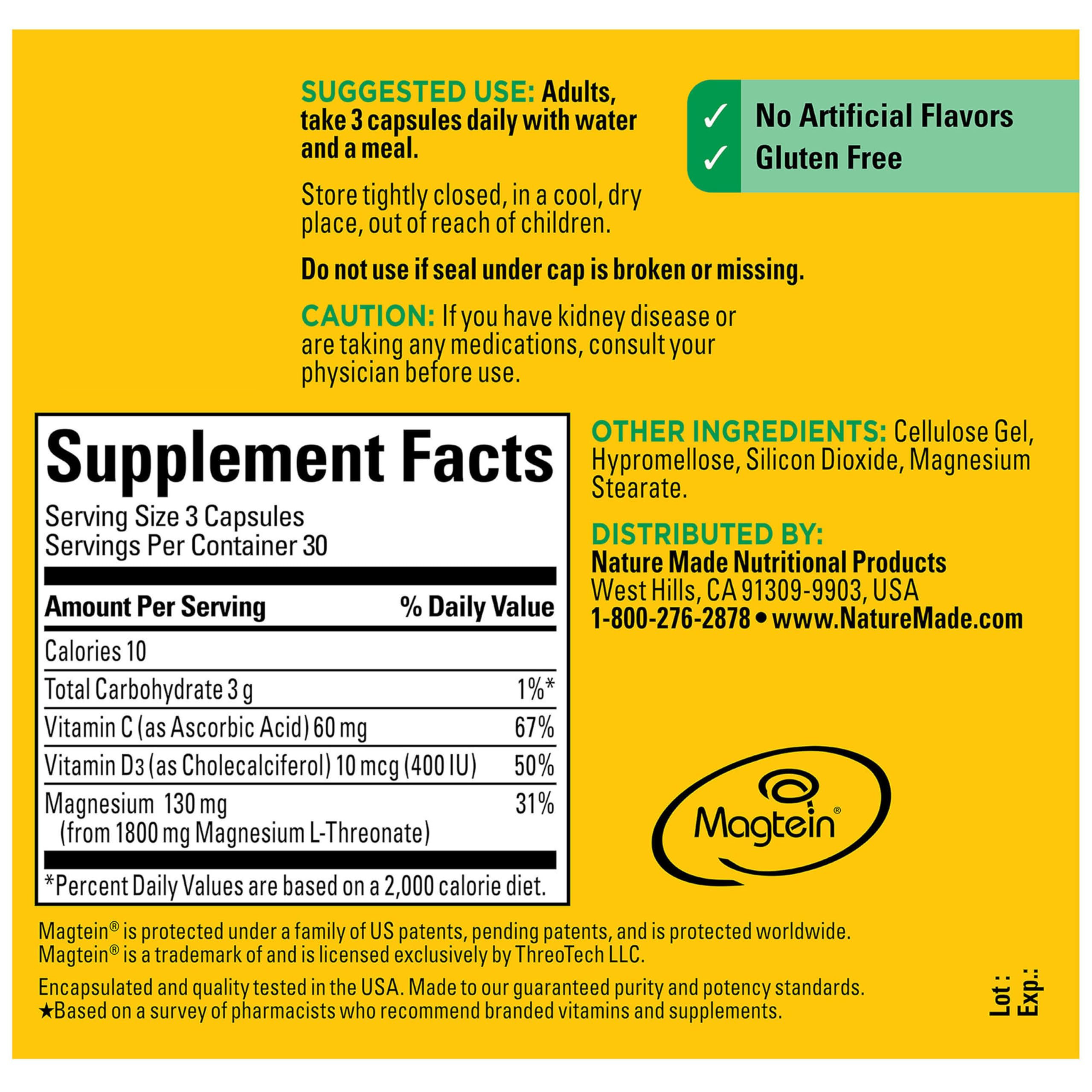 Nature Made Magnesium L-Threonate with Vitamin C & Vitamin D3, 90 Capsules — Amazon image 8