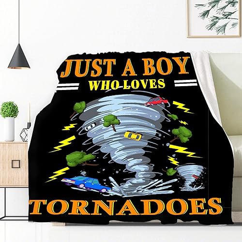 Miniatura 5 de Manta con texto en inglés Just A Boy Who Loves Tornado, el mejor regalo, manta de franela súper suave de primera calidad, cálida felpa perfecta para