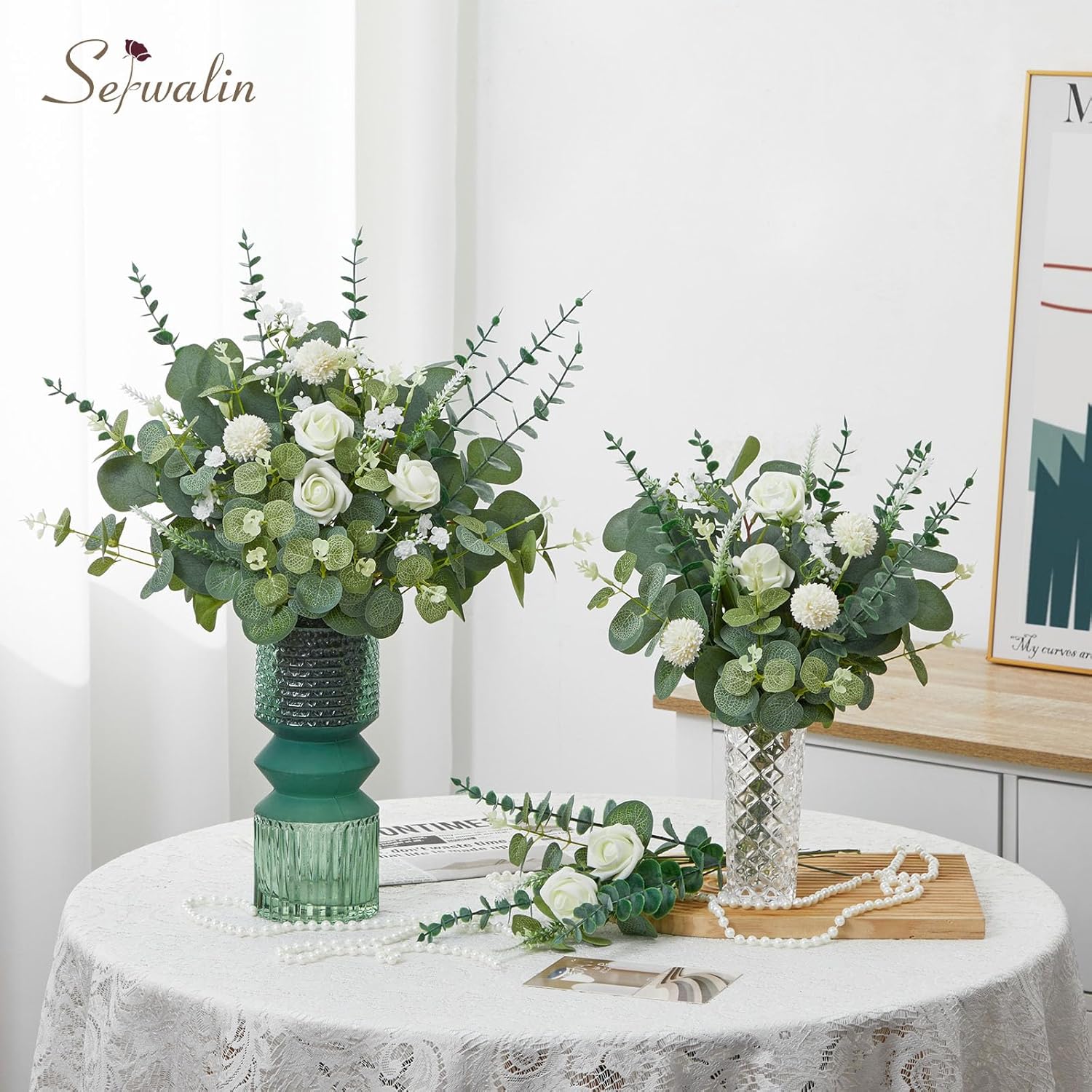 Serwalin 200 Pcs 7 Kinds Mixed Artificial Eucalyptus Leaves Stems Bulk Faux Silver Dollar Eucalyptus Leaves Real Touch Greenery Branches for Wedding Floral Arrangement Table Centerpieces Home Decor - Image 7