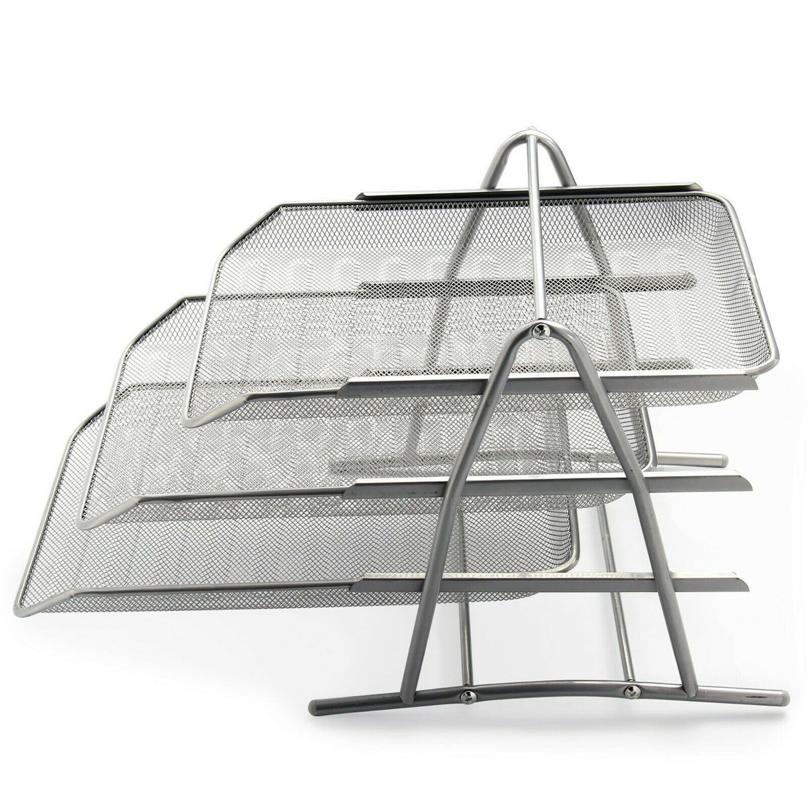 Ara Choice Silver 3 Tier Office Files Metal Mesh A4 Paper Document Holder Desk Top Organizer Tray Letter Desktop File Storage Filling Collection For Home & Use (Silver)