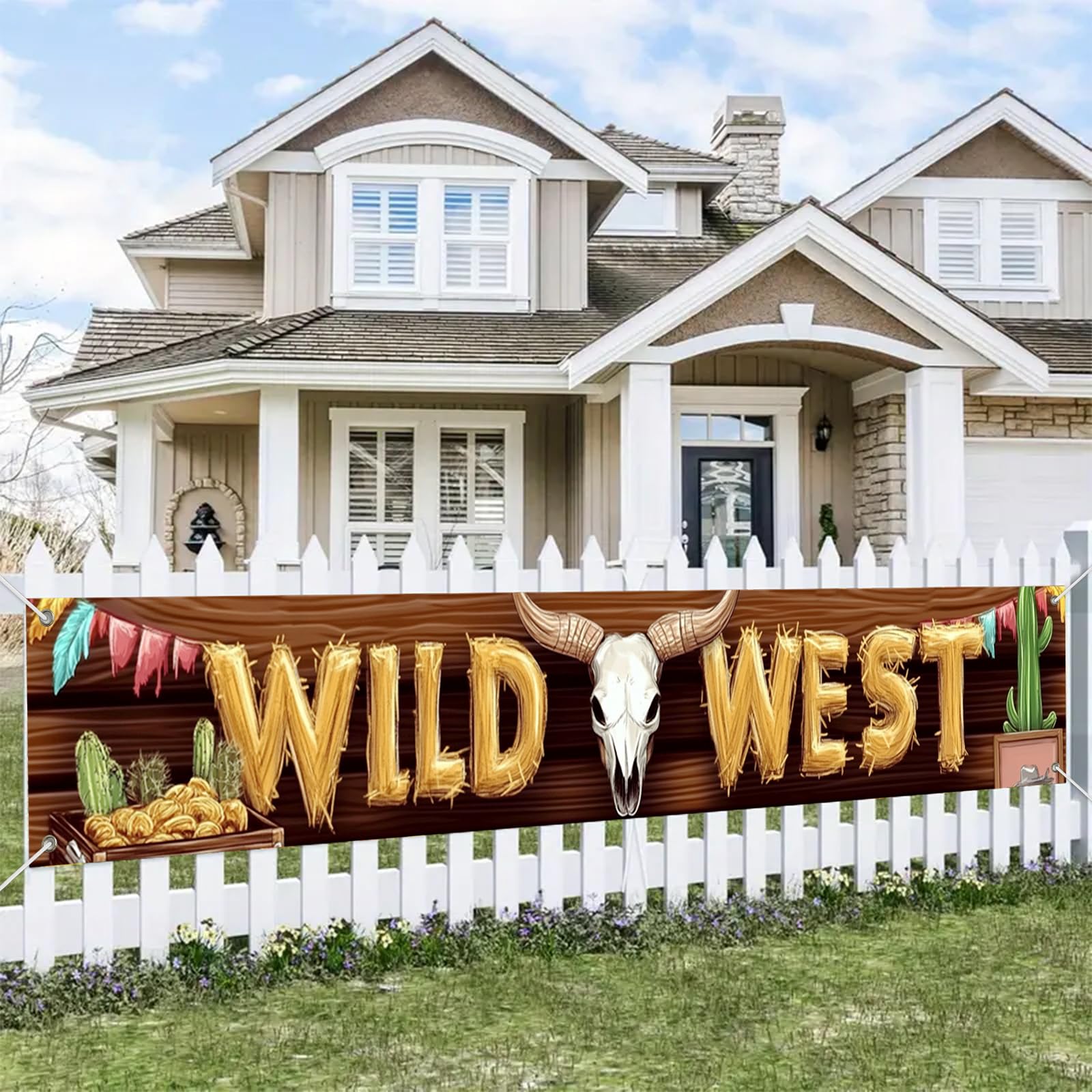 BlissYard Wild West Door Banner Cowboy Rustic Wood Decor 118 x 20 Inch