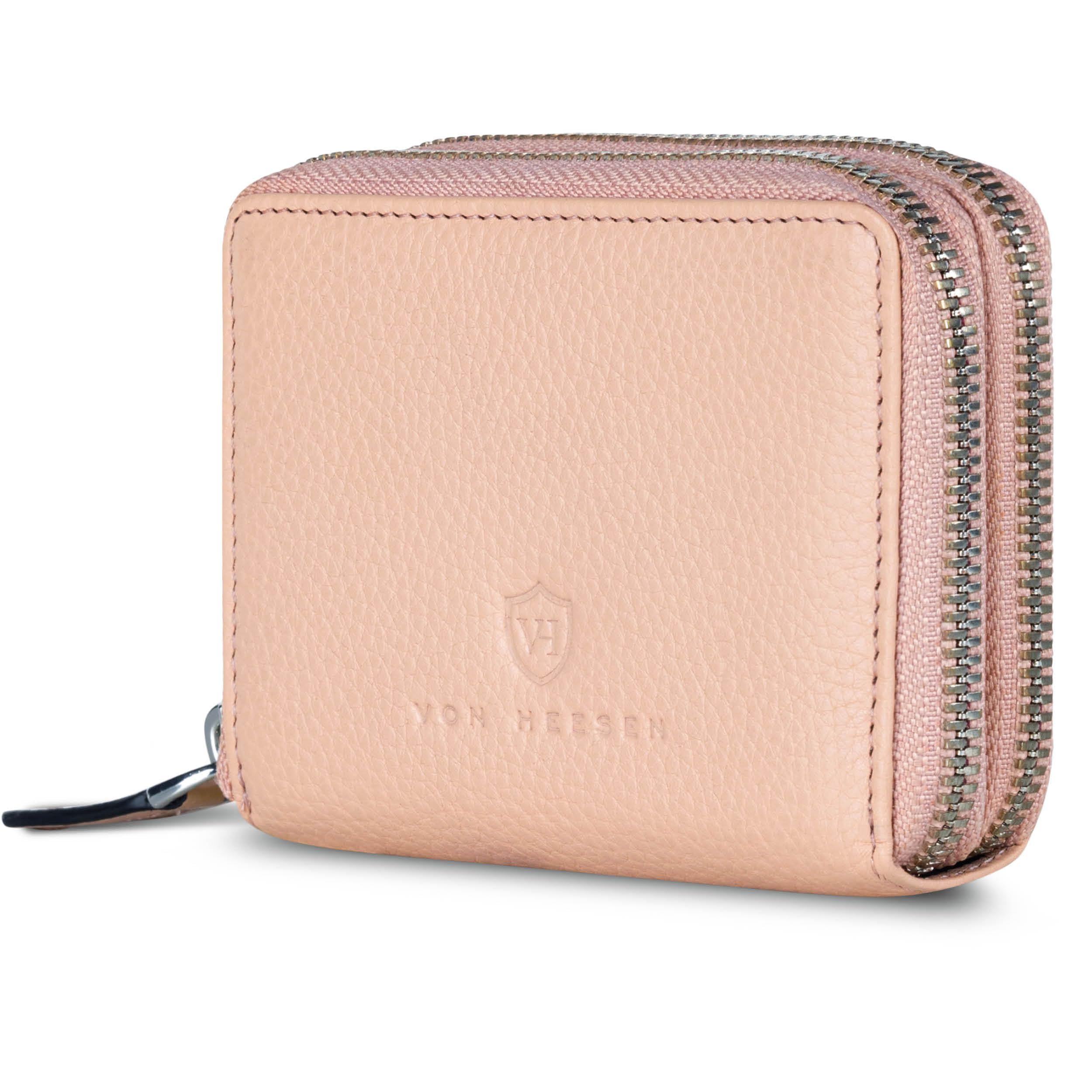 VON HEESEN Leder Geldbörse mit RFID-Blocker - Portemonnaie für Damen & Herren aus echtem Leder - Wallet mit Münzfach - Geldbeutel für Frauen und Männer in Rose