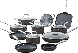 Amazon Brand – Stone & Beam Hard-Anodized Non-Stick Aluminum Kitchen Cookware Set, Pots and Pans - 17-Piece Set
