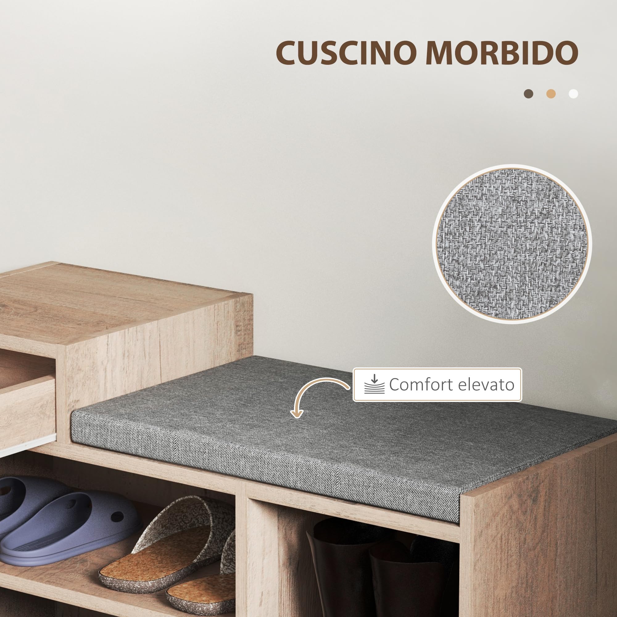 HOMCOM Panca Scarpiera Moderna con 3 Ripiani Aperti, 76.5x30x52 cm, Grigio | Cassetti, Scarpiera Bassa, Truciolato, Poliestere e Spugna