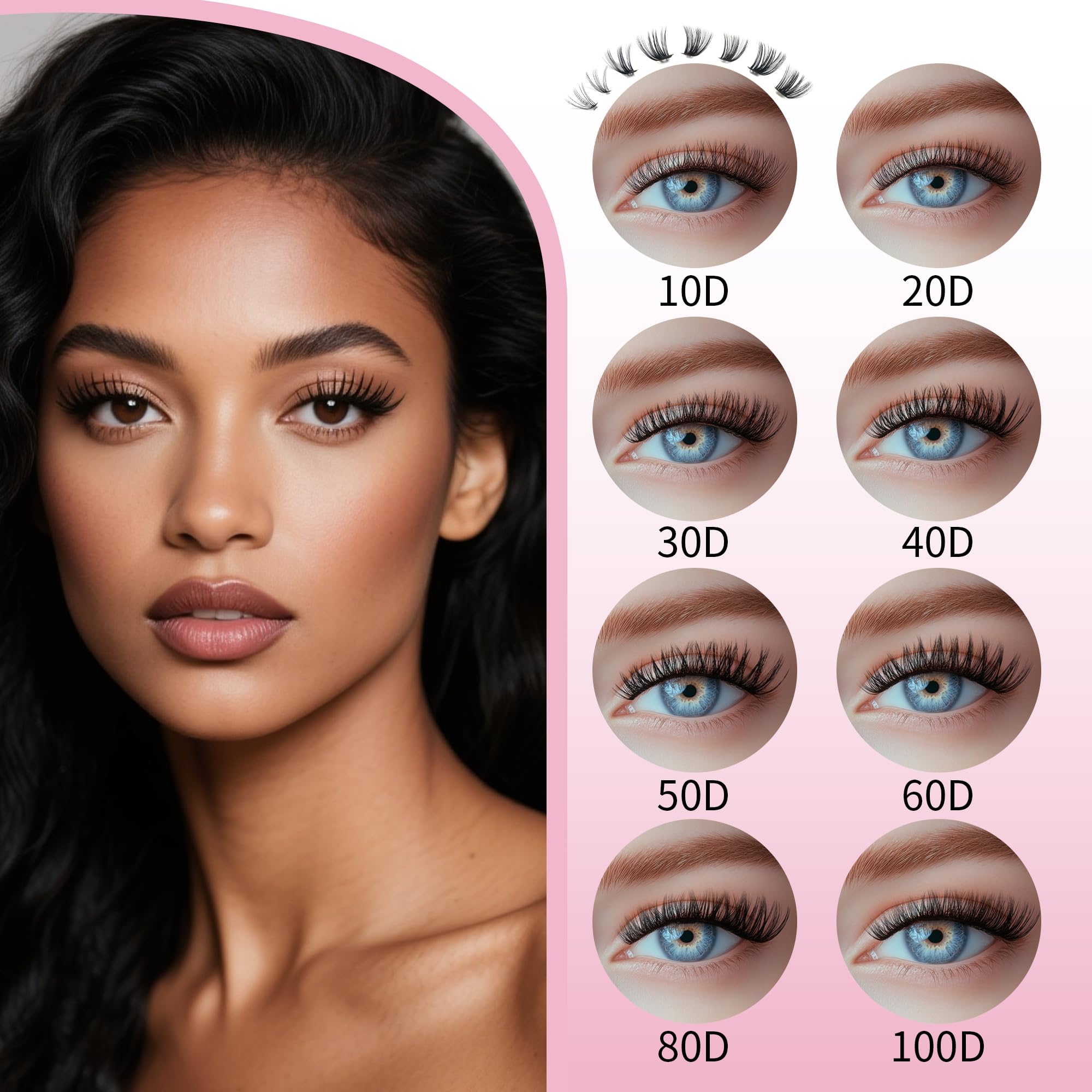 ANNAFRIS Ciglia Finte Ciuffetti Kit 50D+60D Ciglia Finte Naturali D Curl 8-18mm DIY Extension Ciglia Fai da te Cluster Lashes(50D+60D)