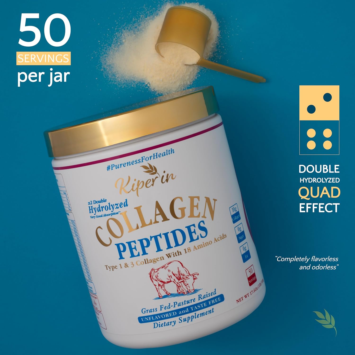 100% Pure & Natural Collagen Peptides | x2 Hydrolyzed Collagen for Women | Clinically Proven | Boost Skin, Hair, Nail, Joint.. & Diet | Pureness for Health Principle | Unflavored (Standard)