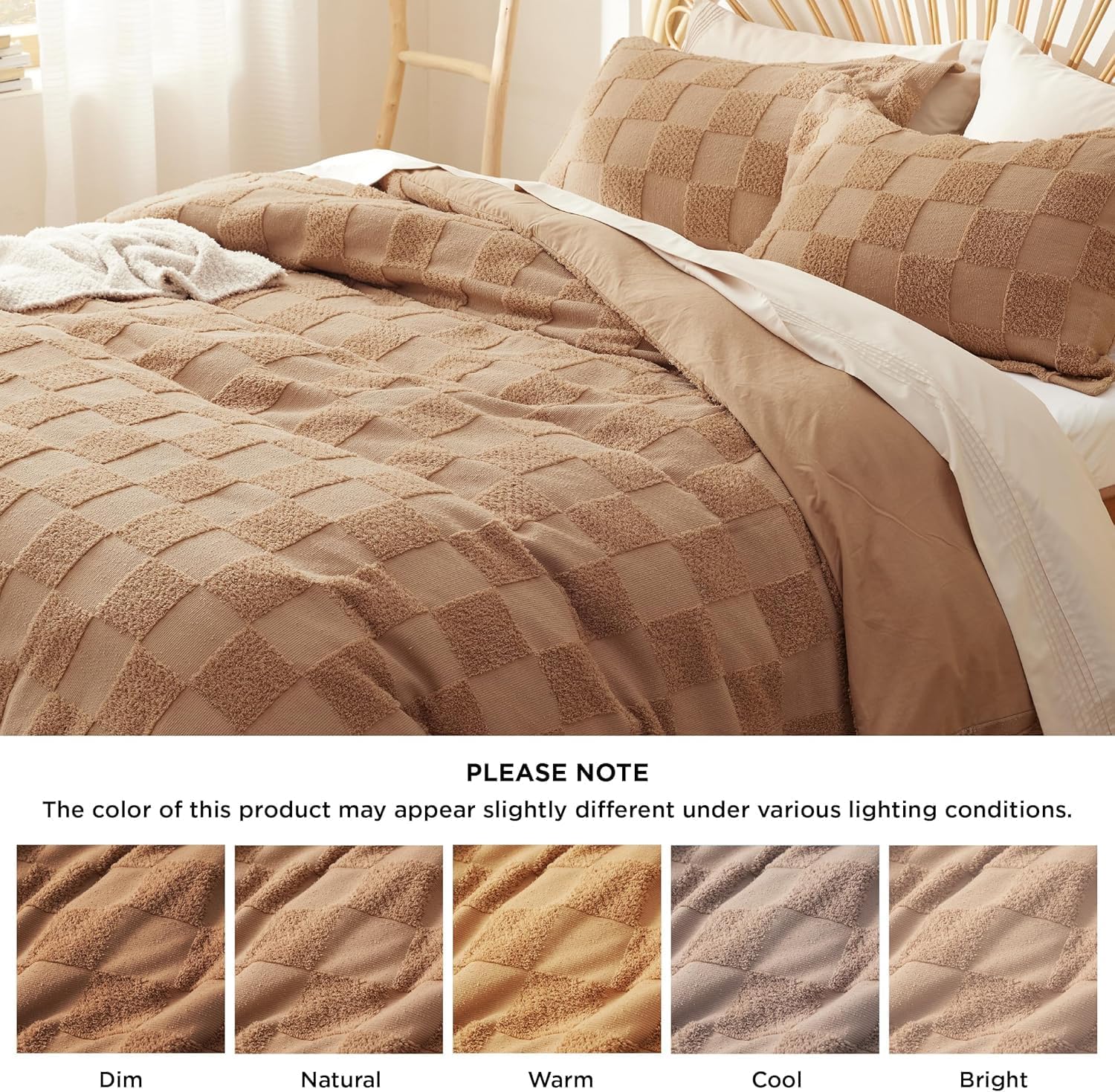 Luxury Boho Bedding Duvet Cover - 5 Piece 100% Farmhouse Washed Shabby Chic Jacquard Duvet Cover for All Seasons (Clay/Honey Brown, Twin (68" X 90"))