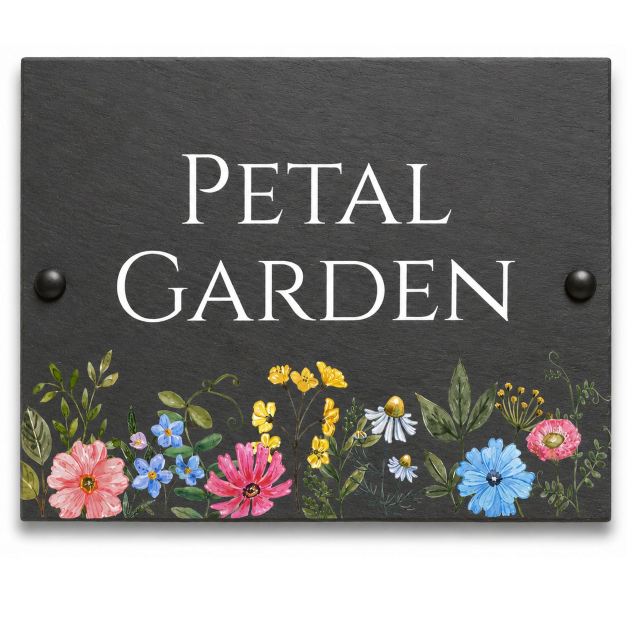 Personalised Slate House Sign with Floral Design – Custom Address Plaque 15x20cm – Outdoor Rustic Slate Door Number or Name Sign (Wildflowers) — image 1