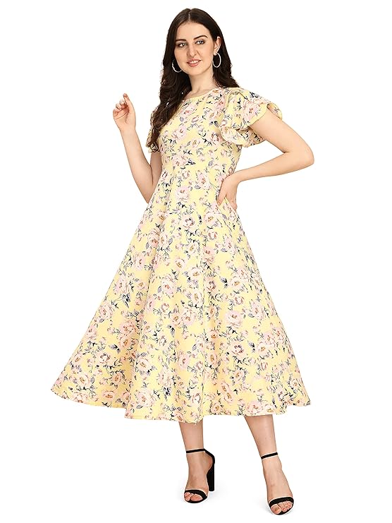 OOMPH! Dress for Women Stylish | One Piece for Women Long | Trendy Long One Piece Summer Outfit | Lightweight Flared Maxi Dress for Casual & Holiday Wear – Daffodil Yellow