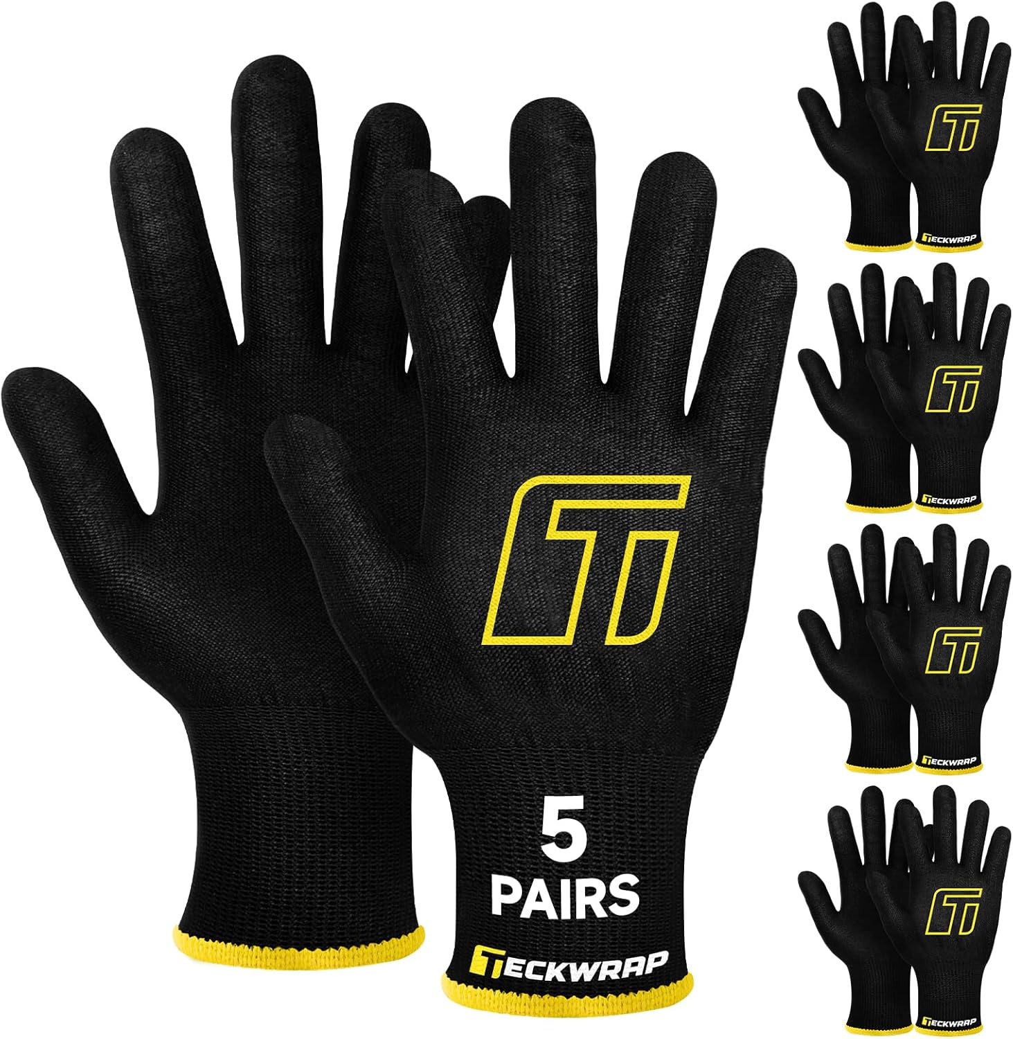 TECKWRAP Vinyl Wrap Gloves for Car Wrapping & Window Tinting, Cut-Resistant Anti-Static Work Gloves for Installers, Flexible Fit for DIY, Gardening & Home Repairs, Black – 5 Pairs (10 Gloves)