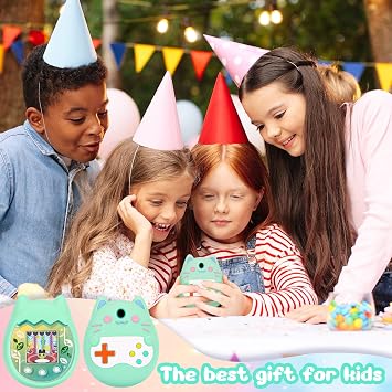 Carrying Case and Silicone Cover Compatible with Tamagotchi Pix Virtual Pet Game Machine, (5-in-1) Silicone Cover for Tamagotchi Pix, with Finger Lanyard and Screen Protector (Green)