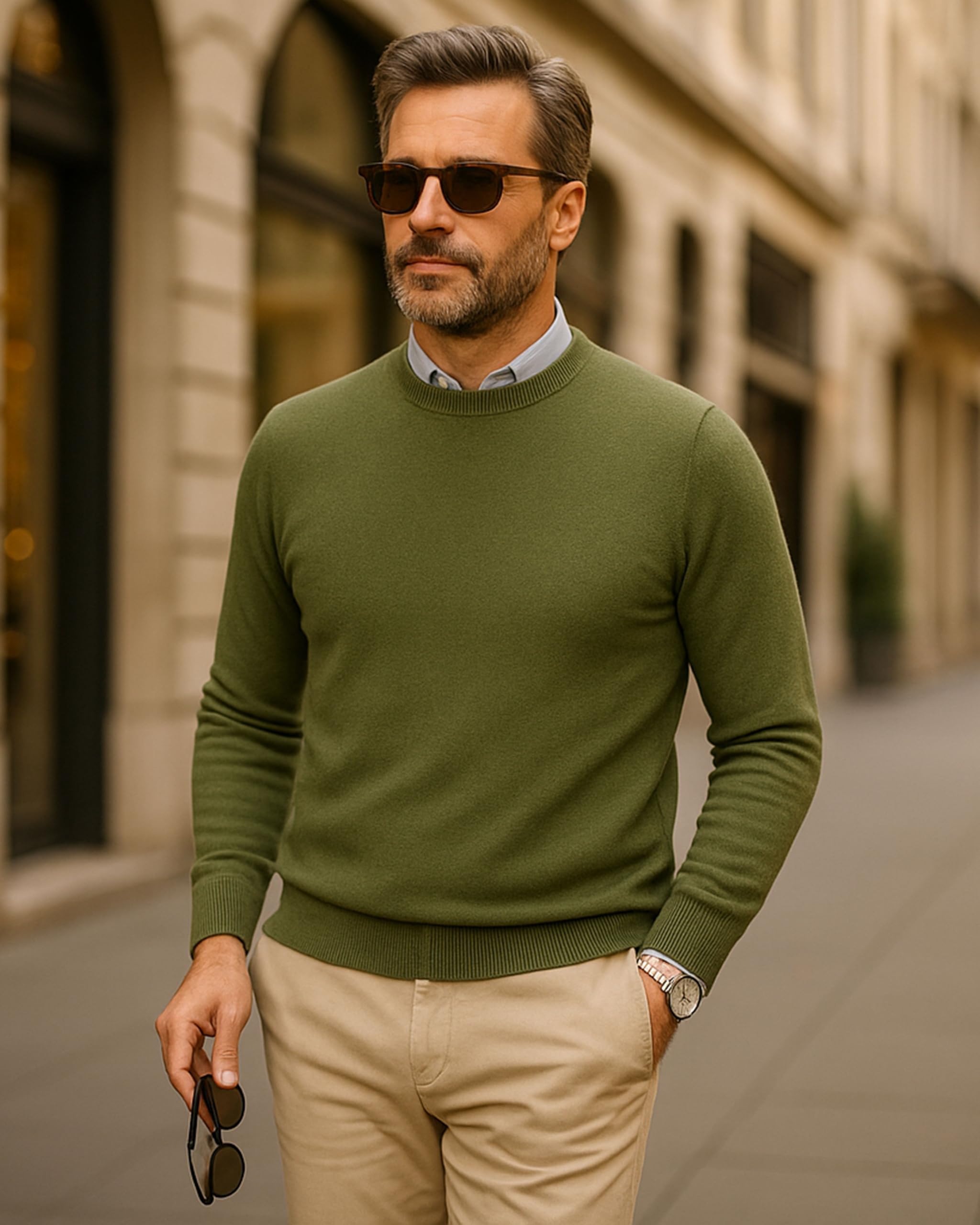 Suéter de Cuello Redondo para Hombre, Jersey de Invierno de Manga Larga, Cálido, Compuesto por 5% Cachemira, 25% Lana, 30% Viscosa y 40% Poliamida