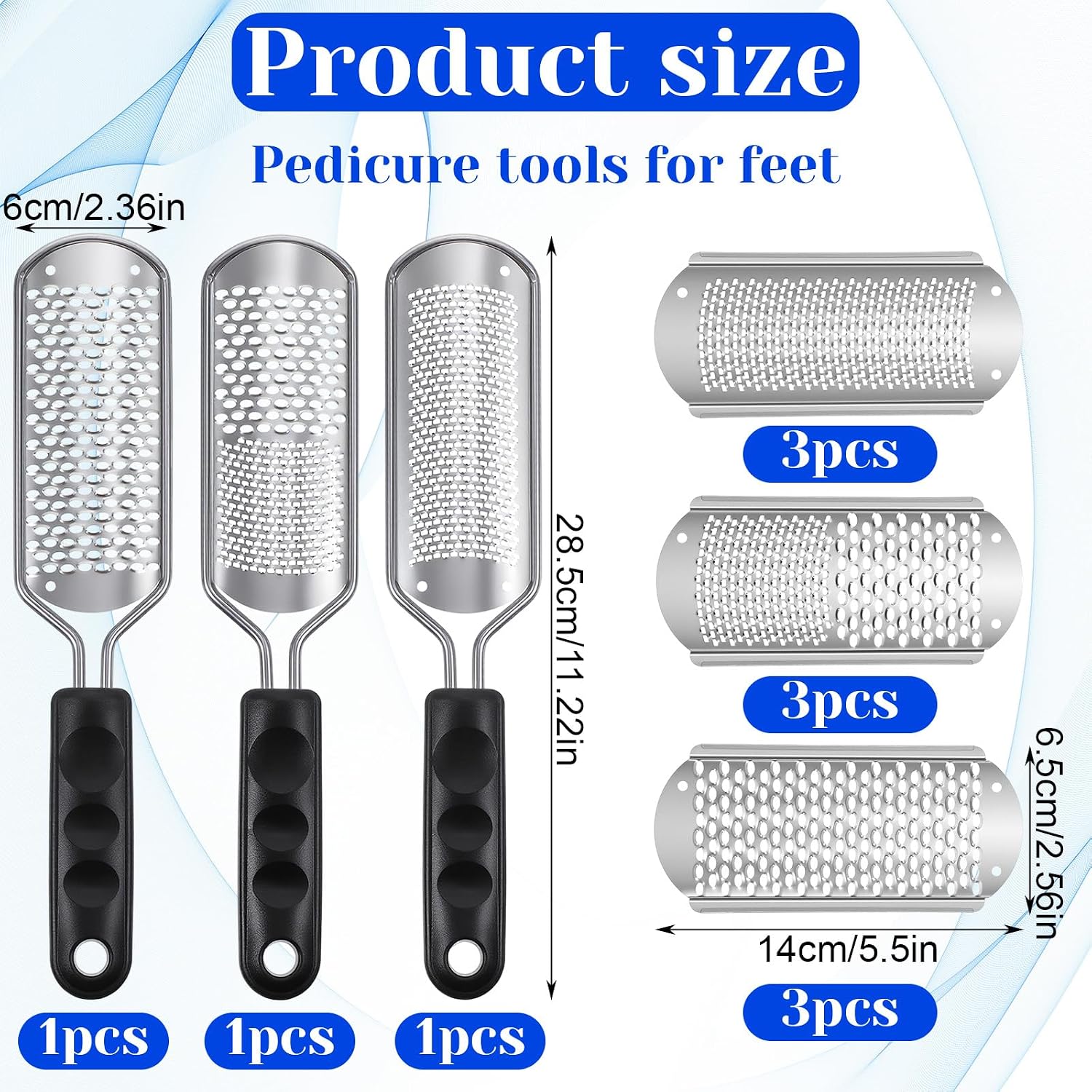 12 Pcs Foot File Callus Remover Replacement Blades Metal File Callus Remover Shaver Blades Hard Skin Remove Stainless Steel 2 Designs Big/fine Hole for Detachable Foot Scrubber