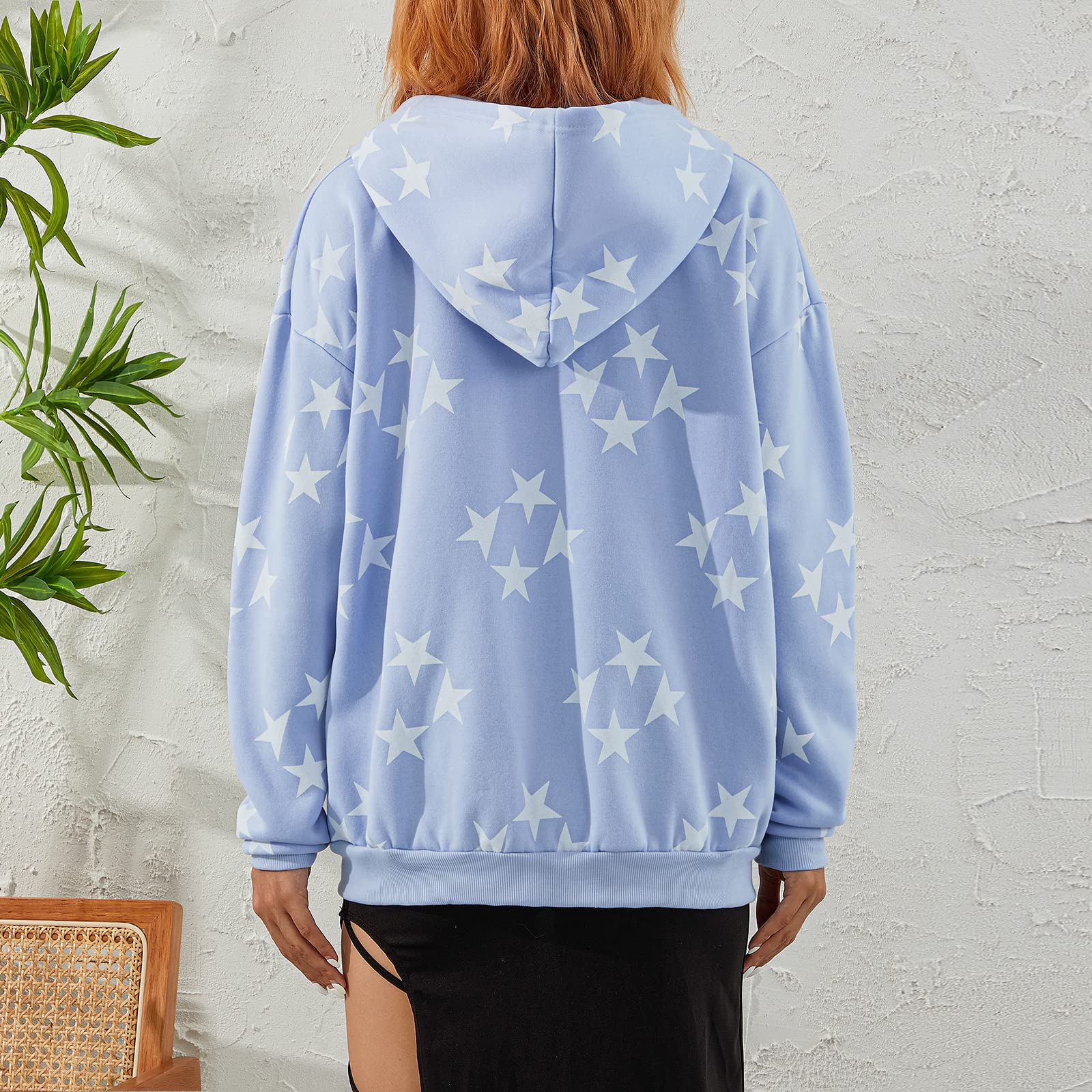 Sexy Outfit Damen Y2k Grunge Star Zip-Up Hoodie Gemütliche Loose Fit Harajuku Streetwear Sweatshirt mit Tasche für Herbst Winter