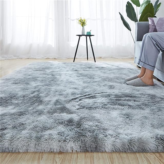 Blivener Luxury Shaggy Soft Area Rug Tie-Dyed Faux Fur Indoor Fluffy Non-Slip Rugs Modern Home Decor For Bedroom,Kidsroom,Living Room Grey 60x90CM