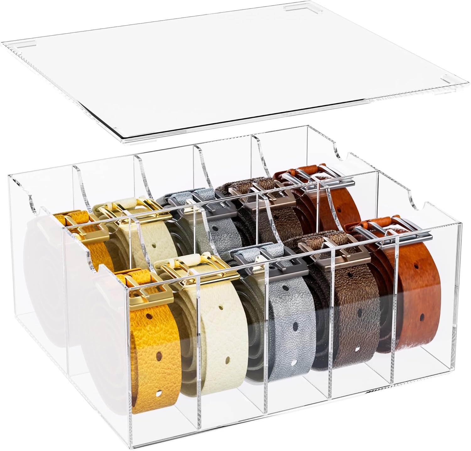 Belt Organizer, 10 Compartments Acrylic Belt Storage
