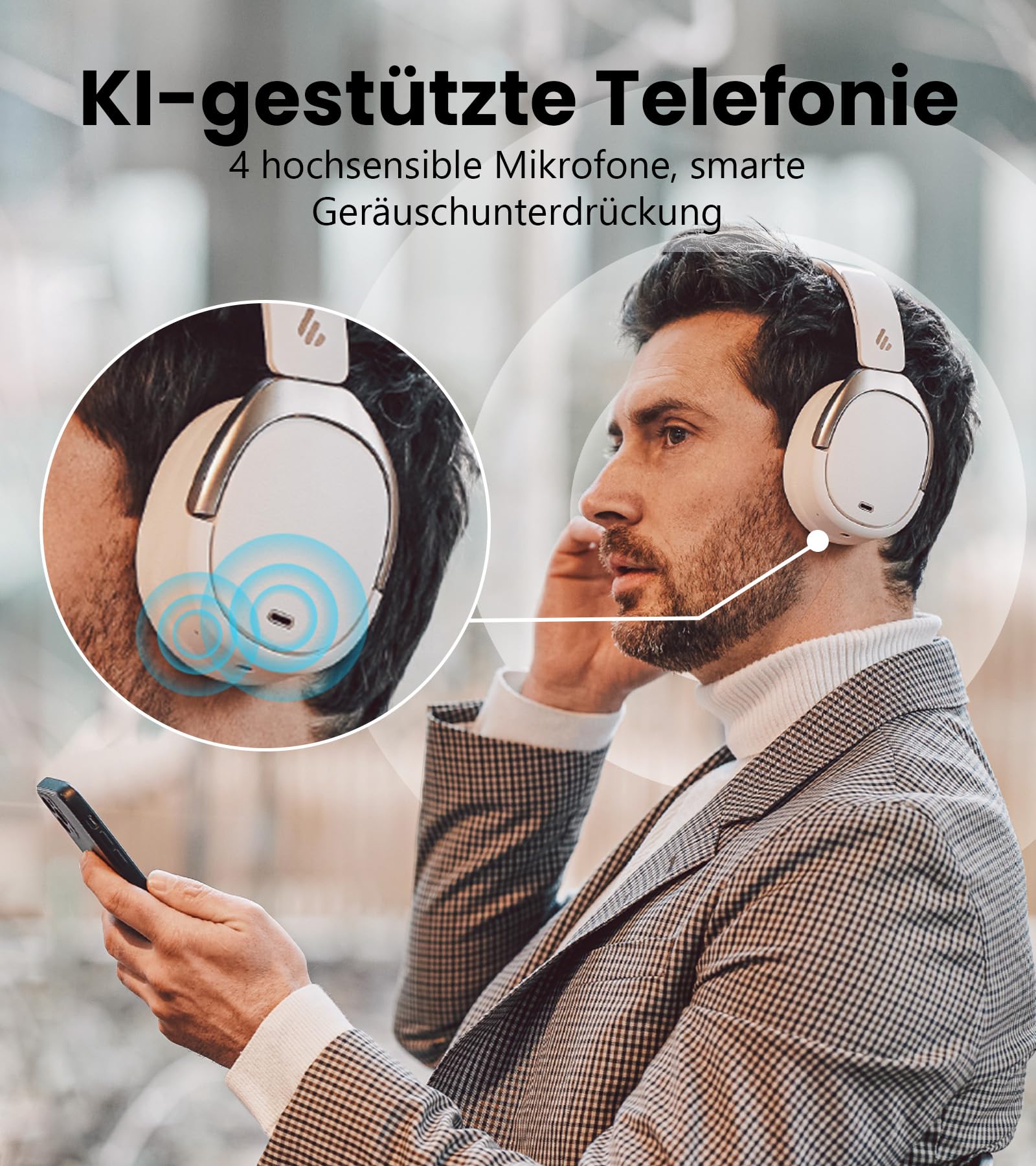 Edifier WH950NB (2026) Faltbarer Over-Ear Kopfhörer mit Hybrid Active Noise Cancelling. LDAC Codec mit Hi-Res Audio und Custom EQ über App. Bis zu 80 Std. Akkulaufzeit. Bluetooth V5.4 (Weiß)