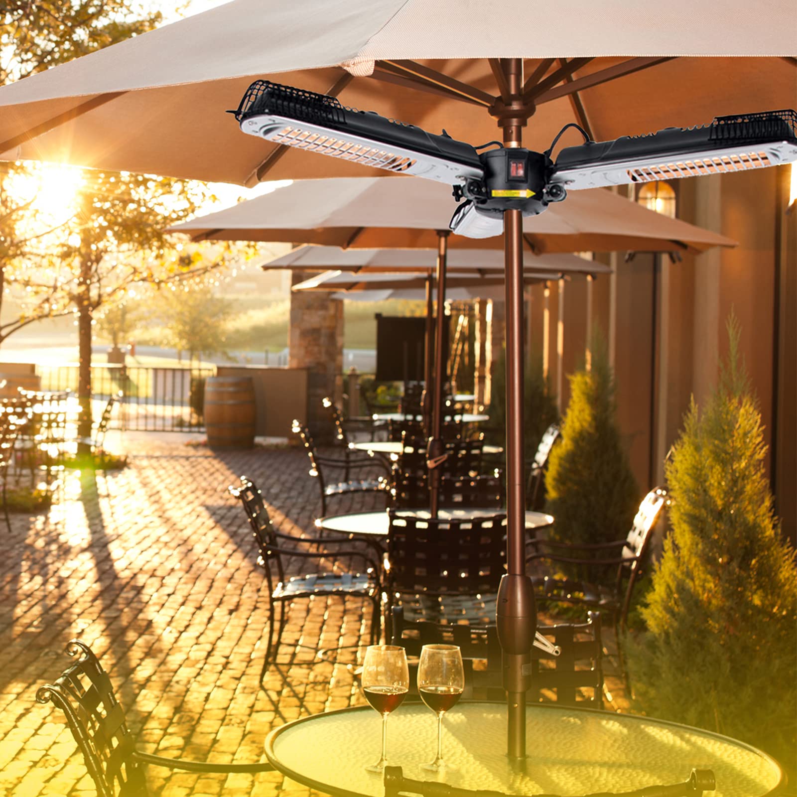 Mi-Heat Chauffage de parasol 2000 W Infrarouge pour terrasse 16 m² 3 niveaux de puissance