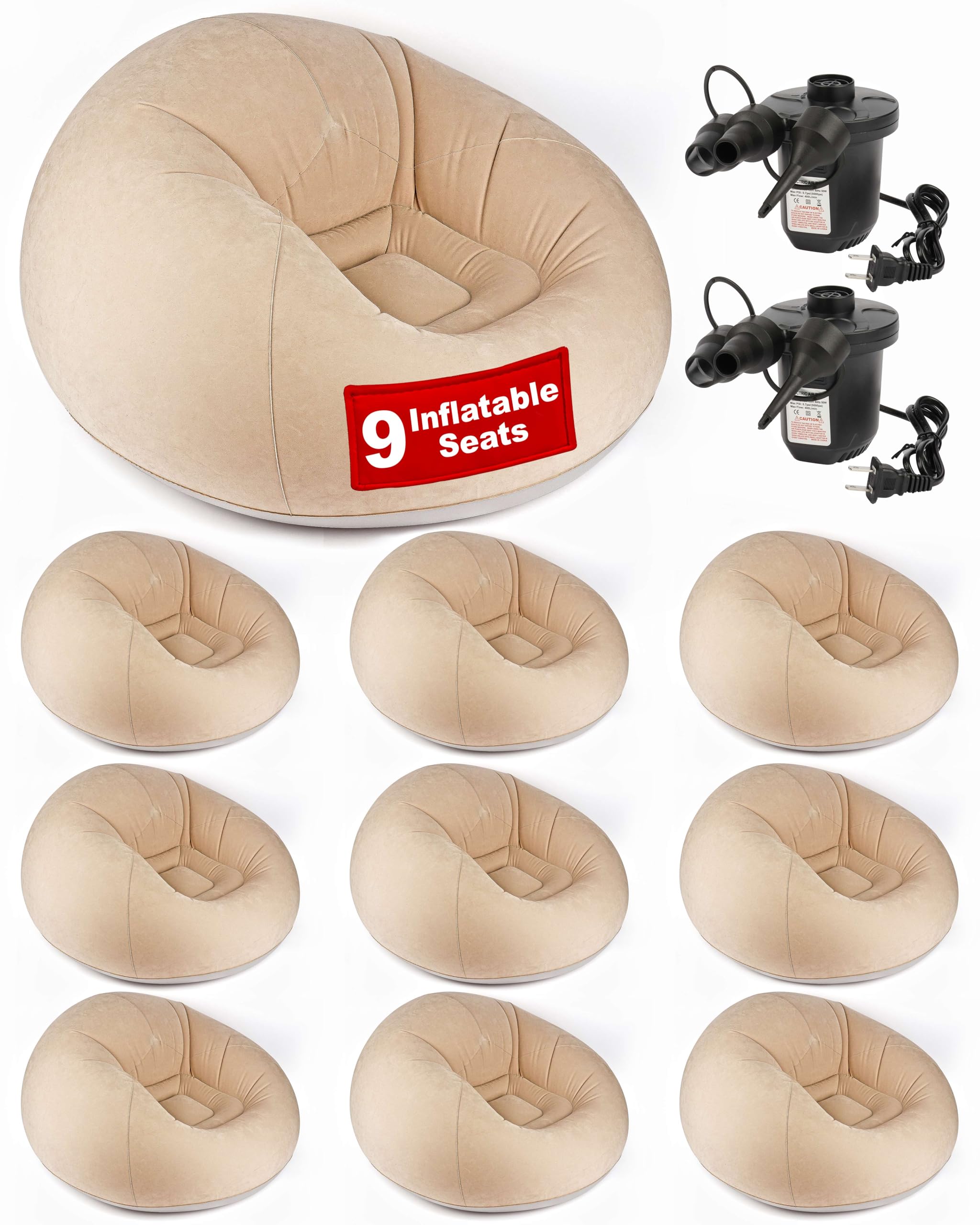 Photo 1 of OLEEK Inflatable Bean Bag Chair with Electric air pumb 9 PCS - Folding Blow up Chairs - Inflatable Chairs for Movie Night - Outdoor Inflatable Chair - Inflatable Lounge Chair - Inflatable Furniture