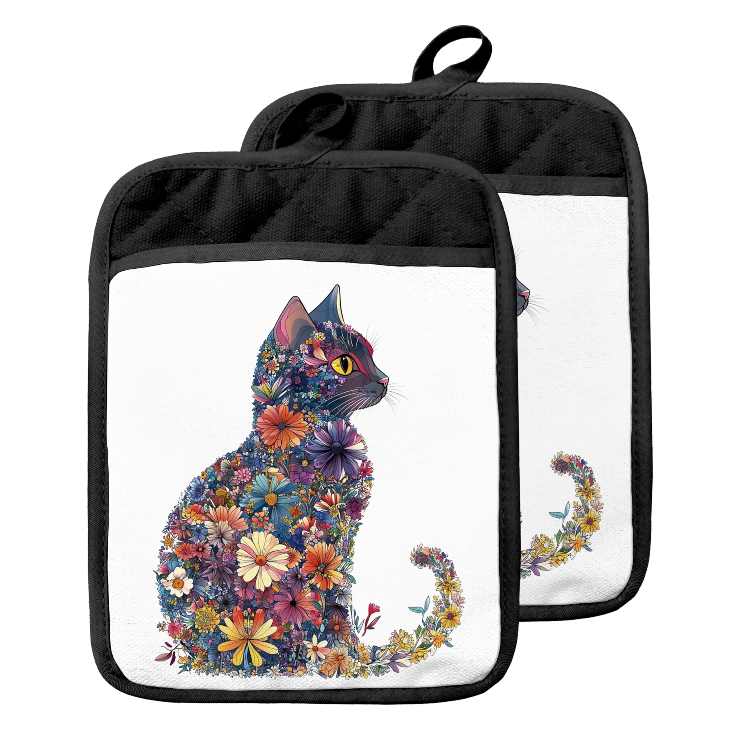 Blumentopfhalter mit Taschen, Katzen-Küchendekoration, ästhetisches Blumen-Kätzchen, Topflappen, hitzebeständige Ofenhandschuhe, heiße Pads für Küche, Backen, Kochen