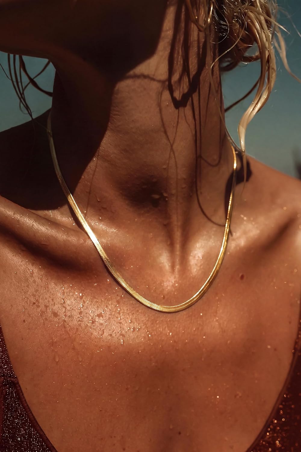 DEARMAY 14K Gold Plated Necklaces for Women, Dainty Gold Herringbone Choker Necklace Thin Layered Snake Chain Jewelry for Gifts