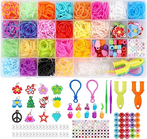 Kit de pulsera de goma  más de 2500 pulseras de telar, juego de recambio de bandas de telar de goma, 23 bandas de colores, kit de fabricación de
