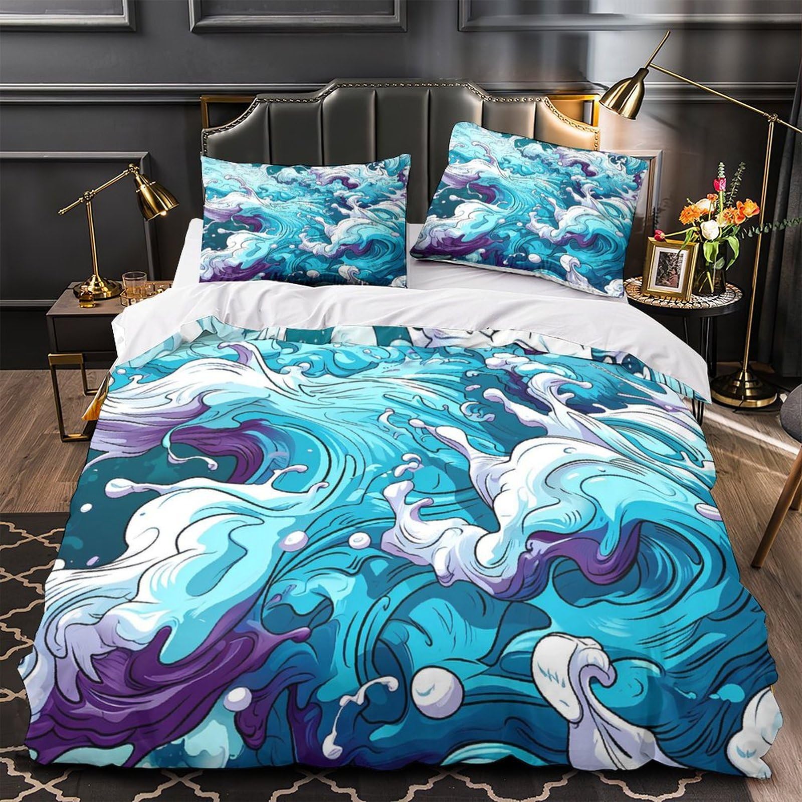 Housse de couette vagues océaniques anti-acarien et hypoallergénique 260x220