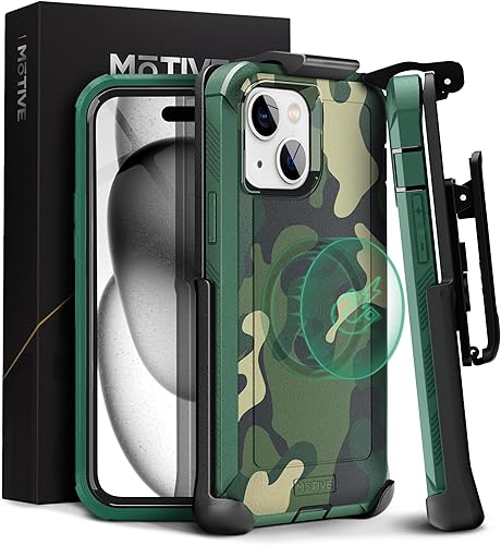 Miniatura 1 de MOTIVE Funda diseñada para iPhone 15 con clip para cinturón, funda magnética compatible con Magsafe, resistente y de cuatro capas de protección de