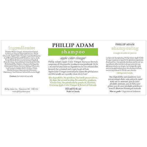 Miniatura 2 de Phillip Adam Champú de vinagre de sidra de manzana para cabello brillante sin sulfatos y sin parabenos aroma original de manzana verde 12 onzas
