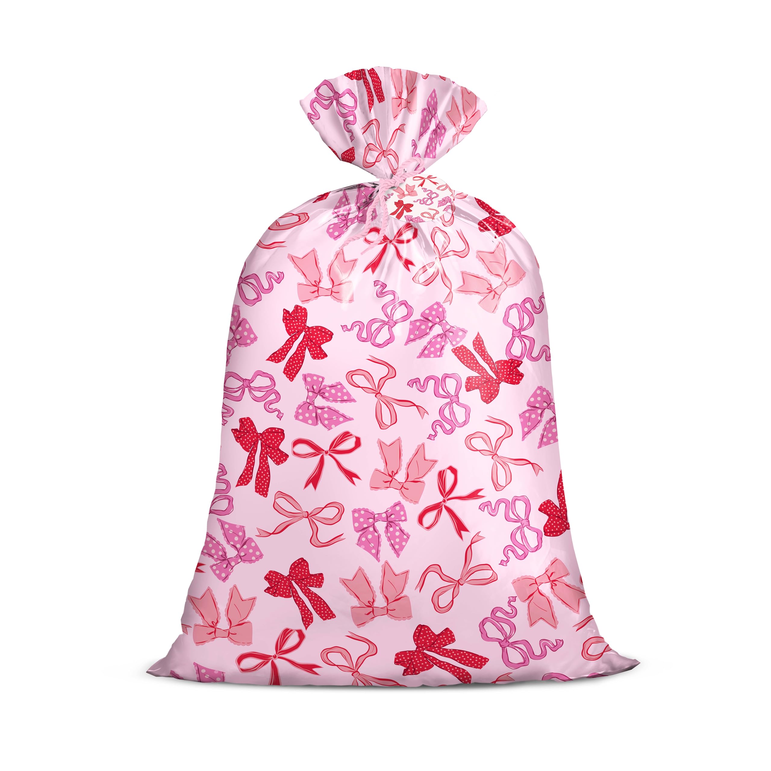 Loveinside RIESIGE Geschenktüte Aus Kunststoff – Rosa Schleifen-Design, 142 X 91 Cm | Mit Anhänger & Krawatte