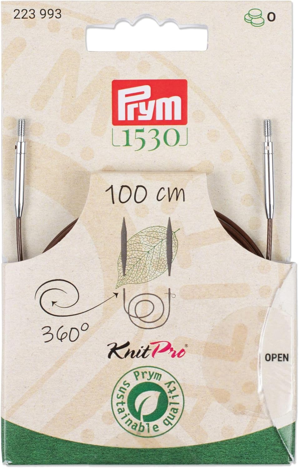 Prym 223990 Natural Plastic Rope & Accessories, 360° Rotatable, 40 cm, Interchangeable Rope for Circular Knitting Needles & Tunisian Crochet Hooks