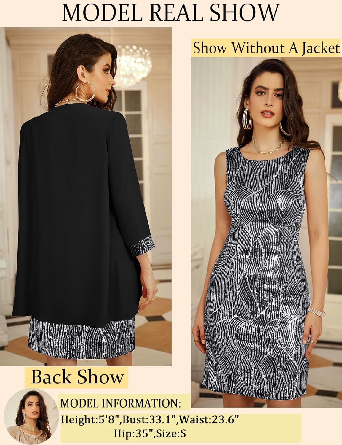 GRACE KARIN Women's Sequin Dress - Wedding Guest & Mother of The Bride Formal Dress - Two Piece Knee Length - Image 2