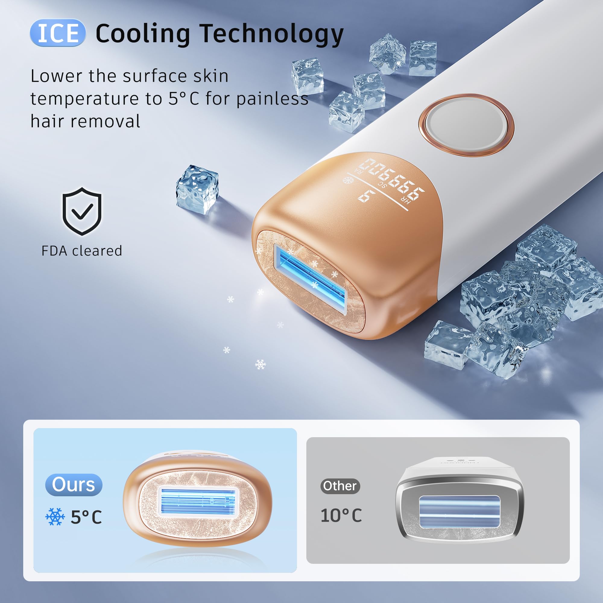 Laser Hair Removal Ubroo IPL Hair Removal Device with 5℃ Ice Cooling, 3 In 1 Painless Hair Removal For Women Men Permanent Face Body Beauty Care (Gold)