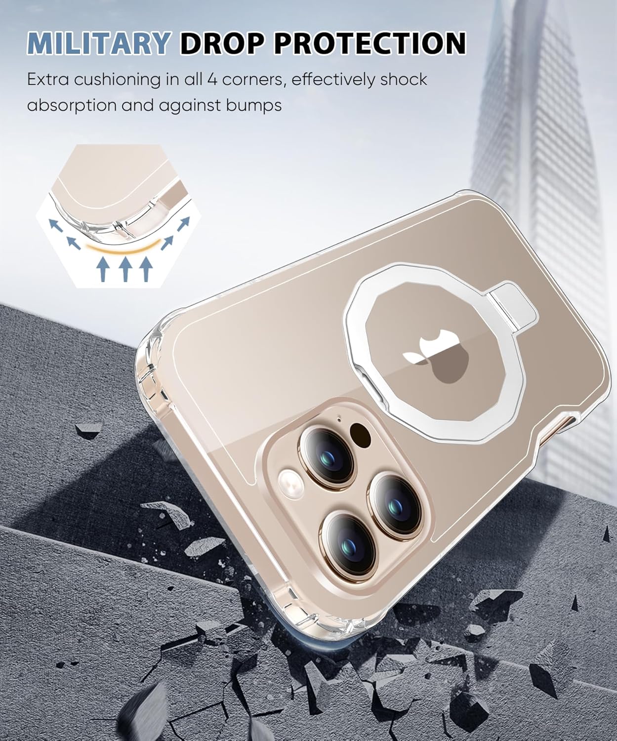 for iPhone 16 Pro Max Case, with Screen Protector + Camera Lens Protector, Built-in Seamless Stand, [Compatible with MagSafe] Protective Shockproof Phone Case, Cover for iPhone 16ProMax - Clear - Image 4