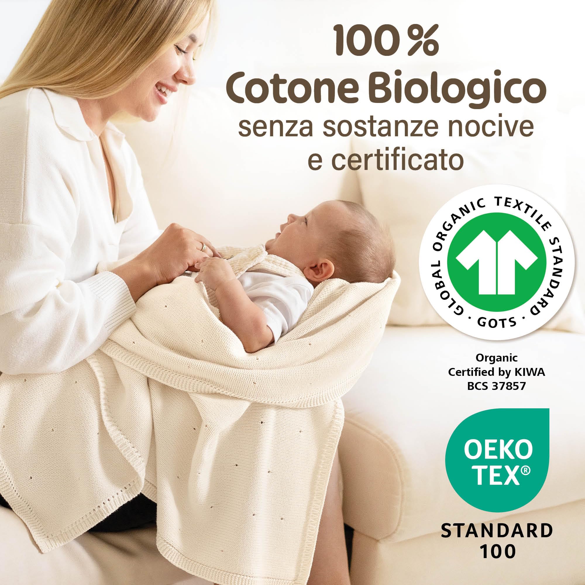 Merle Toys® Premium Coperta Cotone Neonato, 100% Biologica, Copertina Neonato Cotone Estiva e Inverno, Soprattutto Traspirante, Certificata GOTS, OEKO-TEX, Morbida e Termoregolatrice, 80x100cm, Bianco