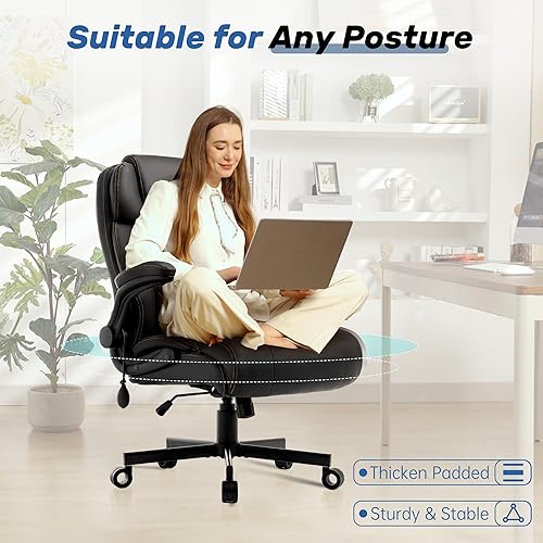 Miniatura 5 de Silla de oficina grande y alta de 550 libras, cómoda silla ejecutiva resistente con soporte lumbar ajustable, ruedas de doble espacio, asiento extra
