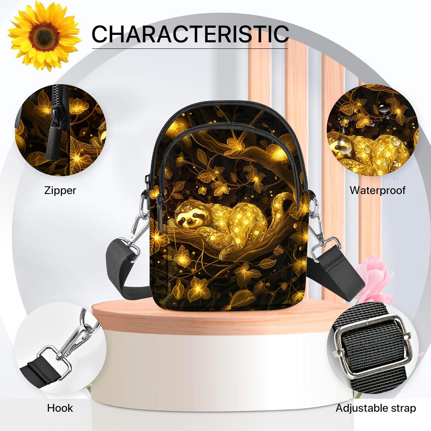 Sloth Crossbody Purse for Women Casual Cell Phone Bag Waterproof Shoulder Bags Travel - Image 5