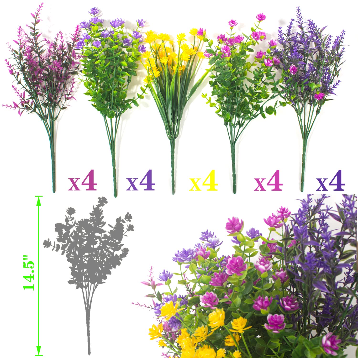 Fiori artificiali all'aperto 20 fasci piante artificiali piante finte resistenti ai raggi UV per esterni al di fuori del portico anteriore viola | IT