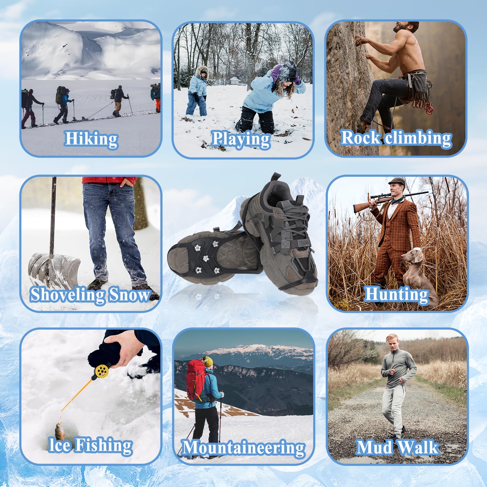 Abeillo, punta per scarpe antiscivolo, punta per scarpe, manico in silicone ghiaccio neve, punte in acciaio inox, artigli per scarpe, ramponi, scarpe per scarpe invernali, outdoor, per uomo e donna