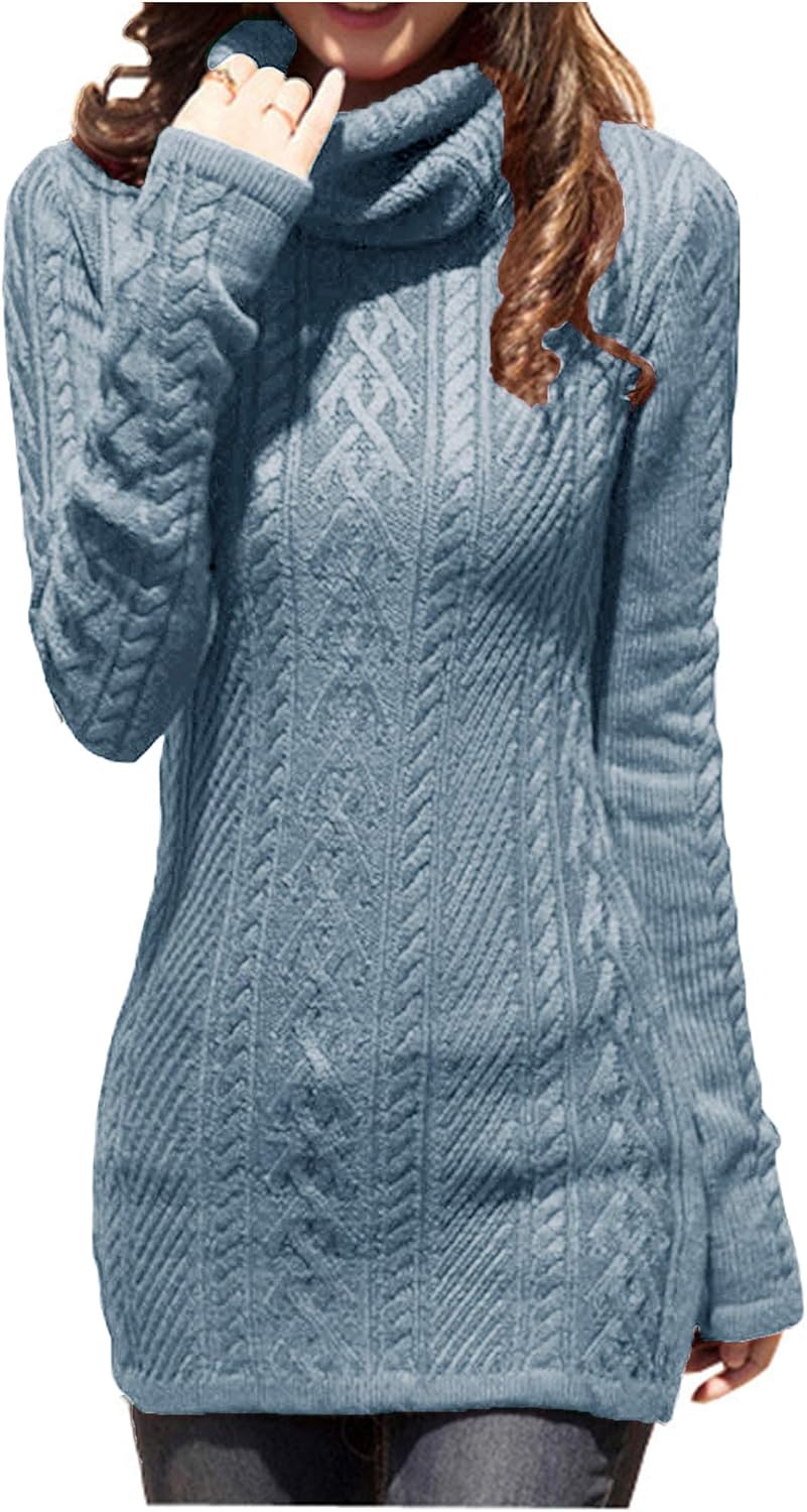 v28 Women Polo Neck Long Slim Fitted Dress Bodycon Turtleneck Cable Knit Sweater