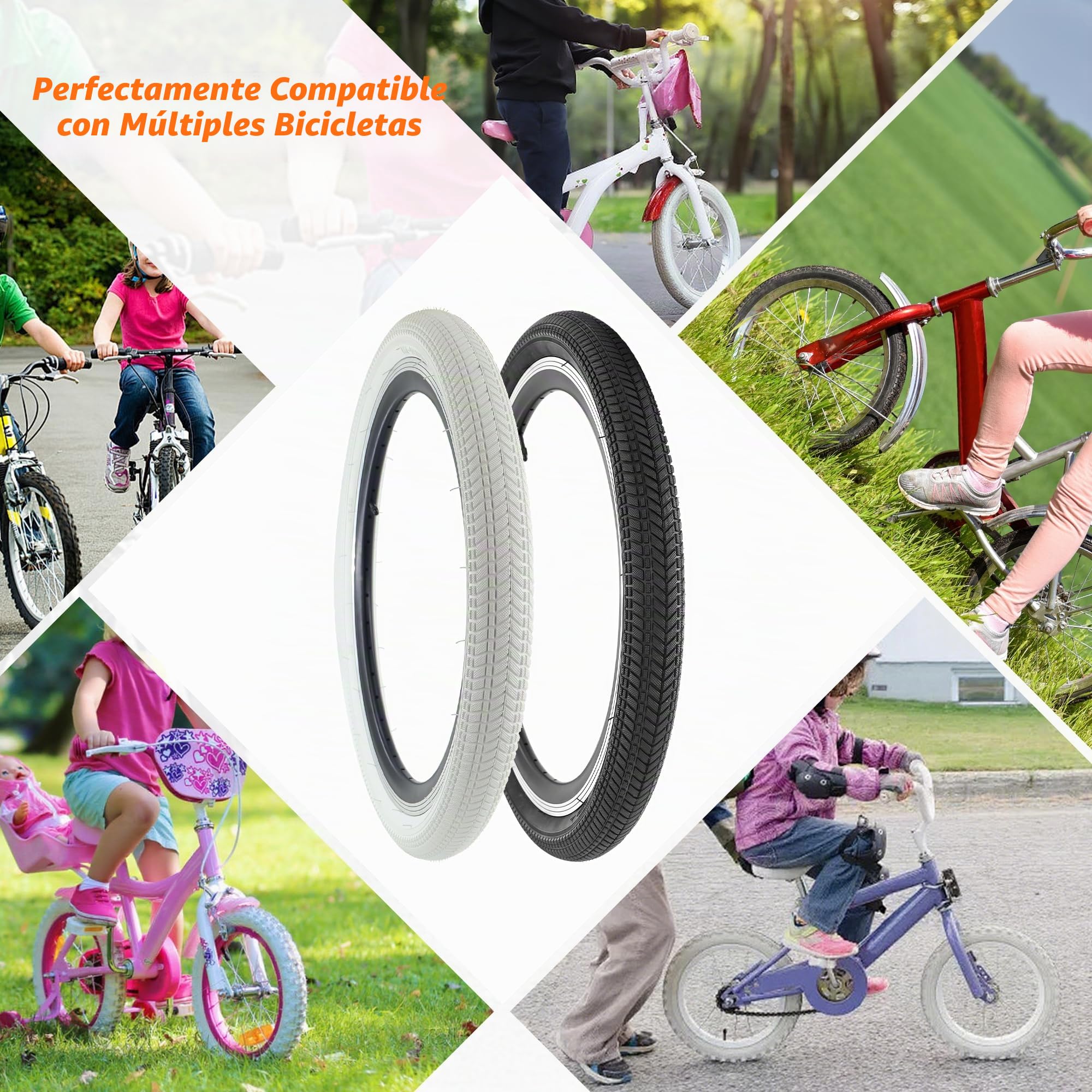 Juego de 2 neumáticos para bicicleta infantil de 16 x 2,125 cm, con mangueras, juego de alta calidad para una conducción segura y duradera