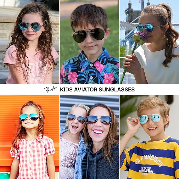 Pro Acme Polarized Aviator Kids Sunglasses for Girls Boys Age 3-18, Petite Aviator Frame for Small Face Juniors, 52MM