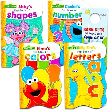 سلسلة كتب شارع سمسم الأولى ؛ رسائل الطيور الكبيرة ، أشكال الدير ، ألوان Elmos ، أرقام ملفات تعريف الارتباط [أغطية الكتب الصلبة ، 4 الكتب]