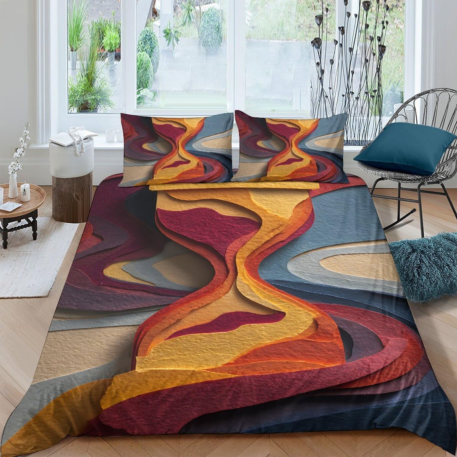 Ctjqhvkz Style-5 3D Printed Abstract Lava Flow Fitted Sheet Microfiber Soft Bedroom Bed Cover Modern Dorm Decor Protection Single（135X200cm）