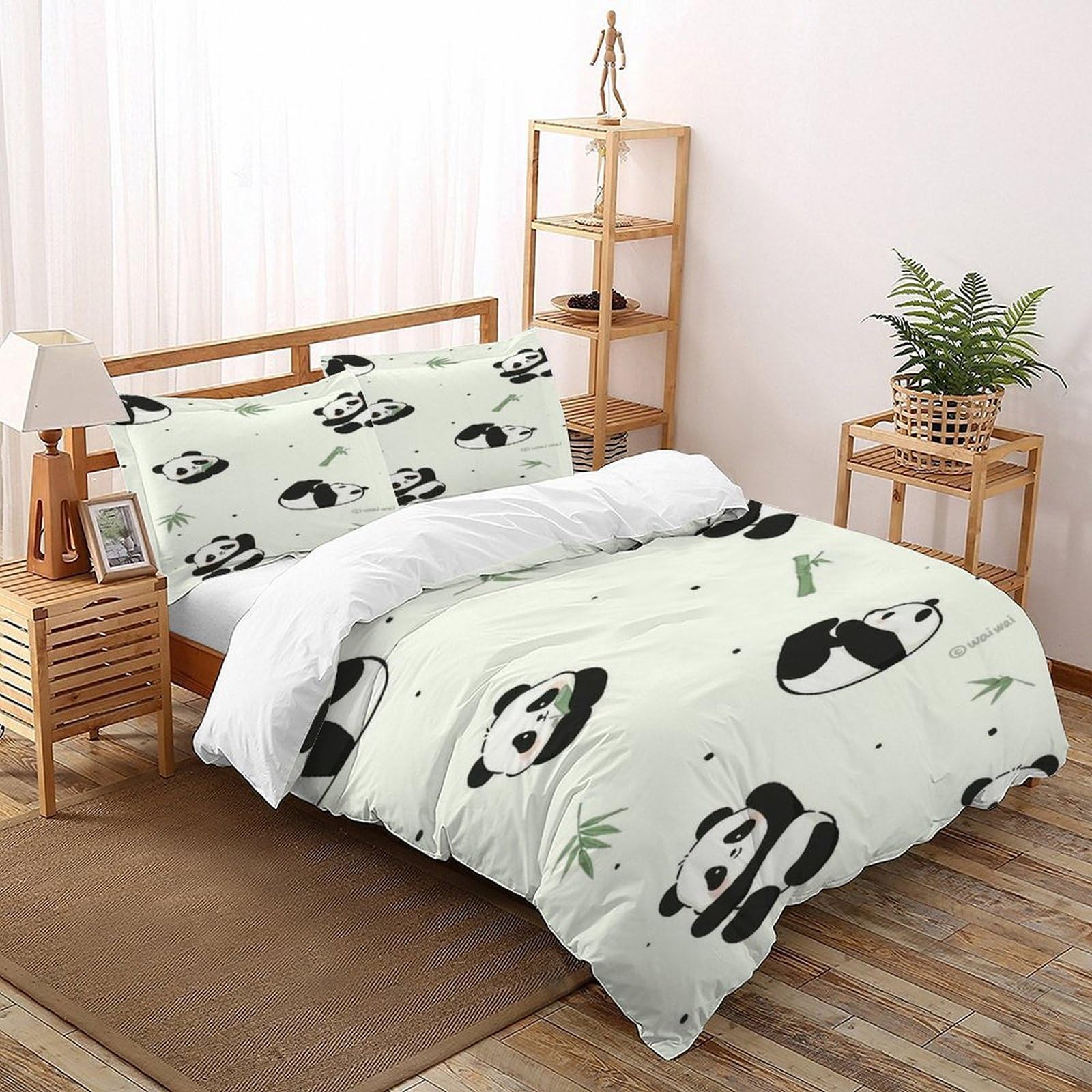 Parure de lit panda 260x220cm en microfibre thermorégulatrice avec zip