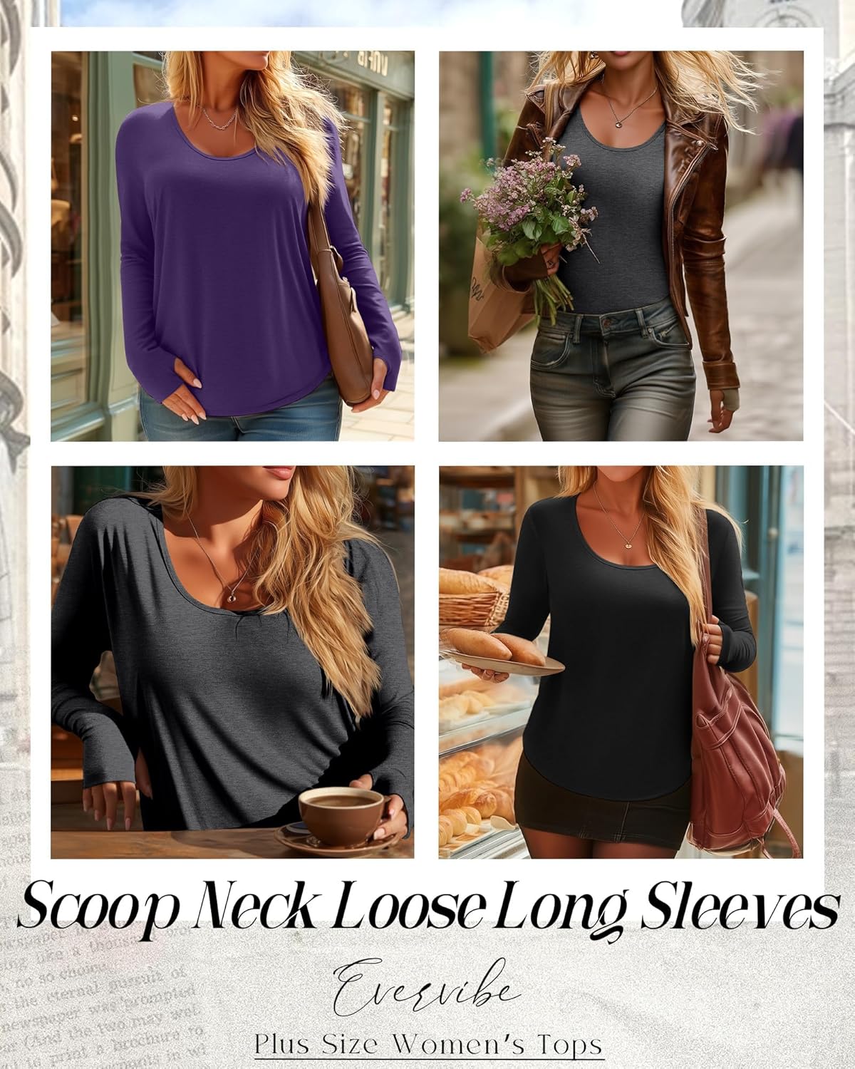 3 Pack Women's Plus Size Shirts Long Sleeve Scoop Neck T Shirts Cotton Basic Tops Loose Tees with Thumb Holes - Image 2