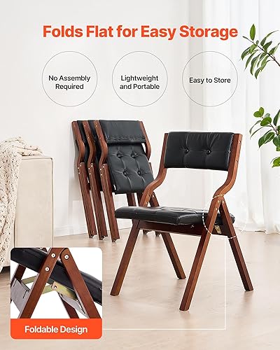 Miniatura 4 de VEVOR Sillas plegables de madera con cojín de cuero, juego de 2, sillas de cojín plegables portátiles con marco de madera, fácil montaje, silla de