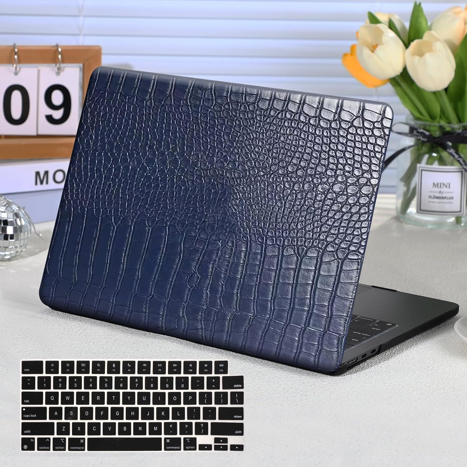 Funut for Crocodile MacBook Air 15 Inch Case 2026 2025 2024 2023 M4 M3 M2 A3241 A3114 A2941, Elegant Luxury Crocodile Leather Plastic Hard Shell Case & Keyboard Cover,Deep Blue