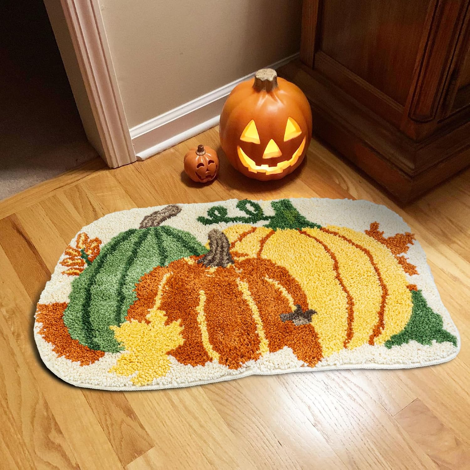 Halloween Bath Rug for Bathroom Spooky Ghosts Bath Mat Bat Doormat Non Slip Cute Rugs for Kitchen Bedroom Holiday Outdoor Bedroom(Festival Pumpkin)